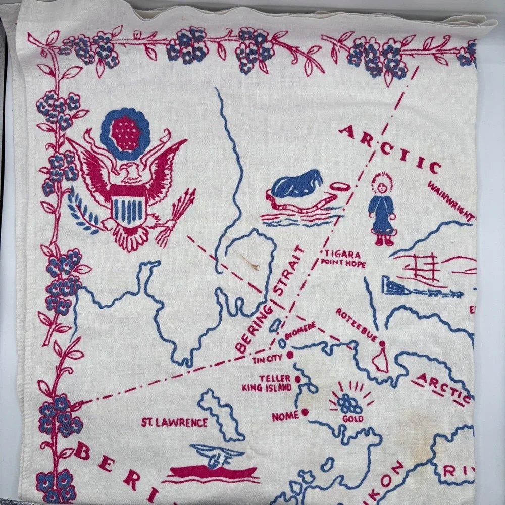 Vintage 1940s‎ 1950s Alaska Map Souvenir Table Cloth 37